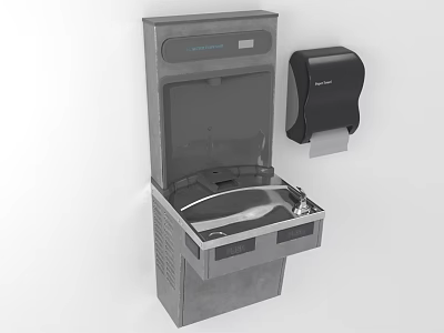 Gray Wall Mounted Handwashing Station Daily Use Appliance With Paper Towel Dispenser 3d model