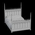 Traditional Wooden Double Bed With Intricate Carved Posts And Ornamental Details