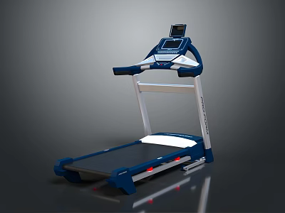 Modern Fitness Treadmill With Digital Display And Blue White Running Belt 3d model