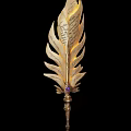 Elegant Ornate Golden Feather Quill Pen With Intricate Inscriptions And Gemstone Handle
