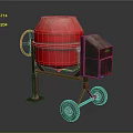Red Concrete Mixer With Metal Frame Wheels And Storage Box Design