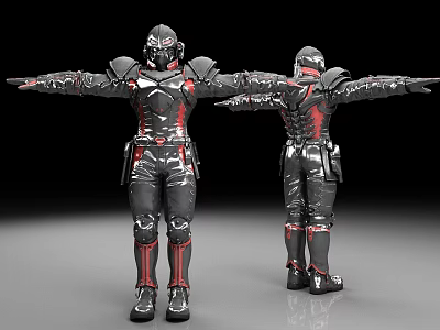 Futuristic Combat Armor With Black Red Design And Outstretched Arms Front Back Views 3d model