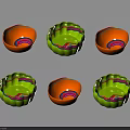 Colorful Dinnerware Set With Green And Orange Bowls Featuring Wavy Edges And Patterns