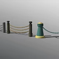 Various Design Railings With Concrete Wooden Posts Ropes And Chains 3d model