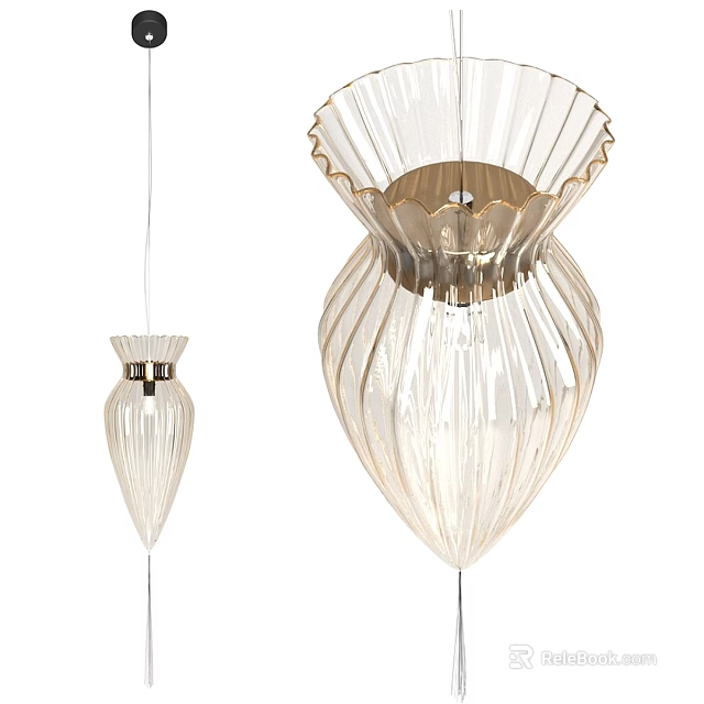 Modern Transparent Glass Pendant Lights With Striped Design And Two Sizes 3d model 