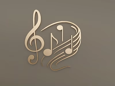 Golden Musical Notes Treble Clef Decorative Wall Hanging with Elegant Curved Design 3d model