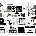 Assorted Decorative Ornaments Set for Home Tabletop Decor with Lamps Frames and Sculptures