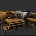 Two Old Yellow And White Concrete Mixer Trucks In Industrial Style