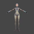 Sci Fi Game Character With Blue Hair Cybernetic Body And Organic Textures