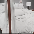 Elegant Four Poster Double Bed With White Canopy Nightstands Table Lamps And Storage Stools