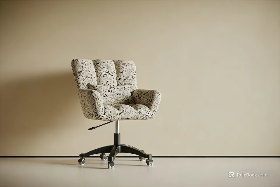 Patterned Fabric Accent Chair With Armrests Wheeled Base And Modern Design 3d model 