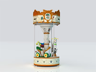 Vintage Carousel Amusement Ride With Decorative Top Colorful Horses And Ornate Base 3d model