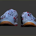Stylish White Athletic Shoes With Red Accents Breathable Mesh And Orange Soles