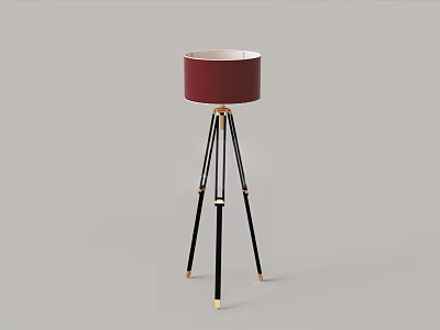 Modern Floor Lamp With Tripod Base Black And Gold Stand Red Lampshade 3d model