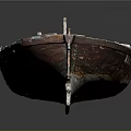 Vintage Wooden Boat Featuring Red Hull And Weathered Interior Frames