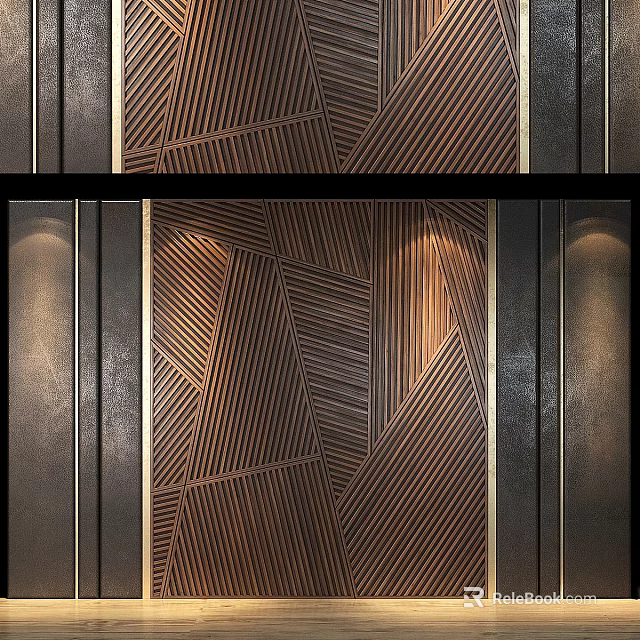 Modern Wall Decor With Geometric Patterns Wooden Texture And Metal Frames 3d model