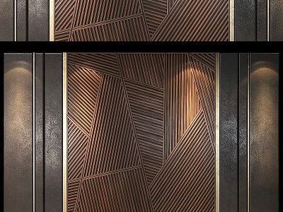 Modern Wall Decor With Geometric Patterns Wooden Texture And Metal Frames 3d model