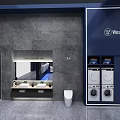 Westinghouse Exhibition Booth With Blue Exterior Brand Logo Entrance Display And Product Screen