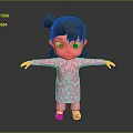 Little Girl In Pink Traditional Dress With White Patterns Bun Hairstyle Arms Outstretched Dark Background