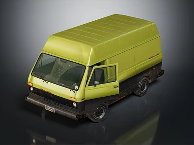 Green Vintage Boxy Van Featuring Compact Design And Classic Commercial Style 3d model