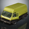 Green Vintage Boxy Van Featuring Compact Design And Classic Commercial Style