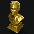 Golden Bust Sculpture Carving with Number 7 and Football Base on Square Pedestal