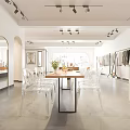 Modern Clothing Store Interior With Arched Mirrors Clear Chairs Clothes On Racks And Ceiling Spotlights