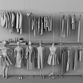 Fashion Store Clothing Hangers Display with Dresses Coats Mannequins and Accessories