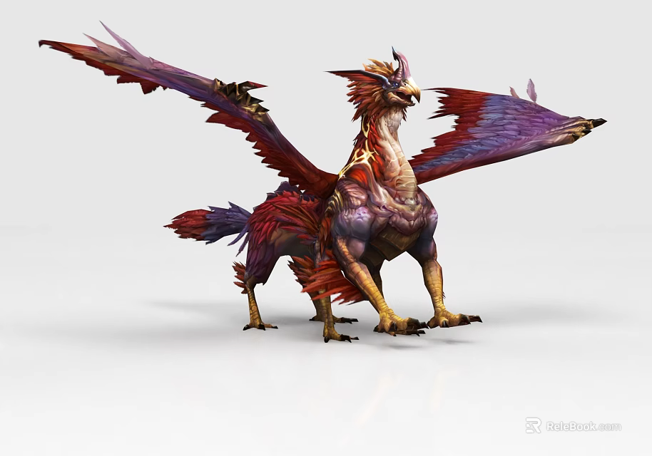 Majestic Game Fantasy Mythical Creature With Vibrant Feathers And Spread Wings 3d model 