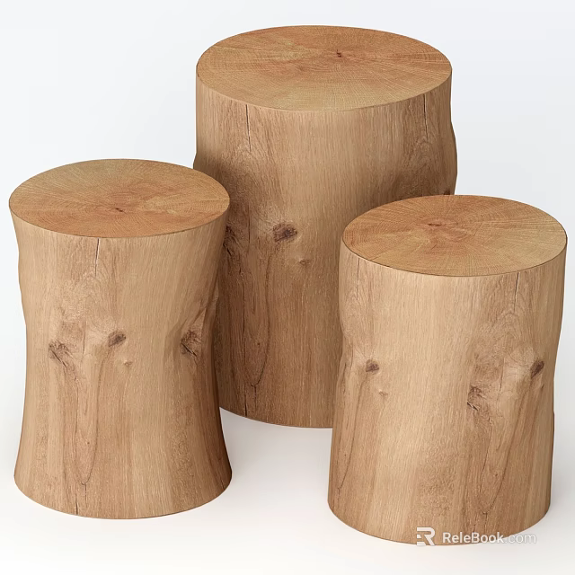 Natural Wood Tree Stump Shaped Stools For Rustic Home Decor And Seating 3d model 