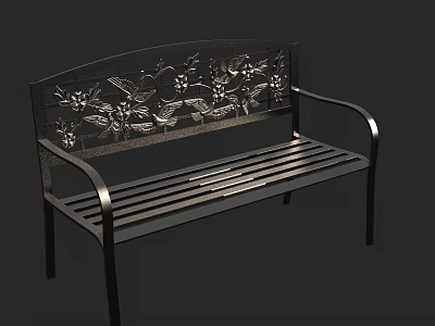 Roadside Facility Metal Bench With Decorative Floral Pattern Black Frame And Metal Slats Seat 3d model