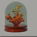 Coral Decorative Ornament Set With Glass Dome And Red Base