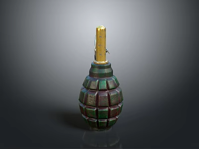 Military Weapon Grenade With Green Brown Top Golden Fuse And Textured Surface 3d model
