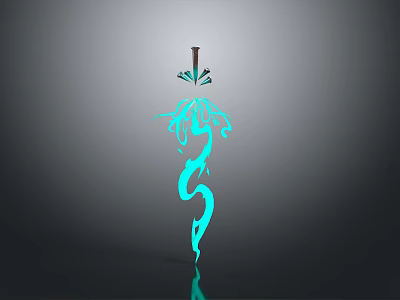 Fantasy Sword With Blue Glowing Dragon Pattern And Decorative Top Design 3d model