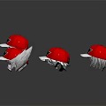 Multiple Red Caps With Black Logo Arranged On White Background