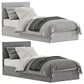 Modern Upholstered Single Bed With Gray And White Bedding Soft Blanket And Headboard