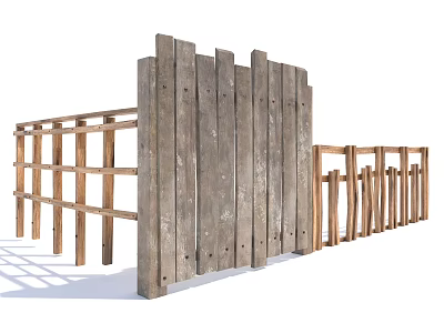 Rustic Wooden Railings With Natural Weathered Texture And Various Structures For Outdoor Use 3d model