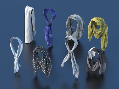Stylish Assorted Scarves Collection With Various Colors And Patterned Designs 3d model