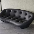 Stylish Black Leather Three Seater Sofa With Tufted Design And Modern Curved Shape 3d model