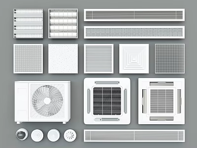 Modern air outlet central air conditioning pipe machine aluminum alloy louver outlet grille lamp mineral wool board calcium silicate board aluminum gusset plate 3d model
