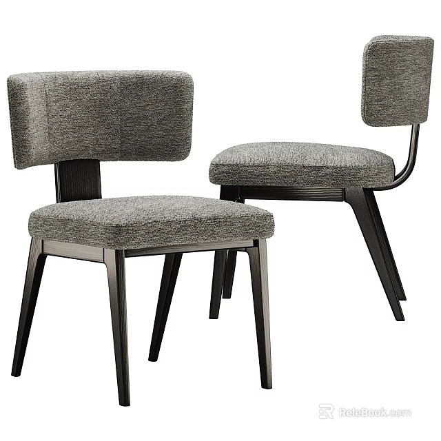 Modern Gray Upholstered Single Chair With Curved Backrest And Dark Legs 3d model 
