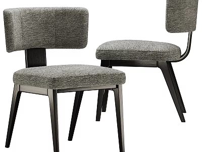Modern Gray Upholstered Single Chair With Curved Backrest And Dark Legs 3d model