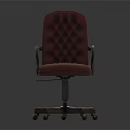 Red Leather Tufted Office Chair With Metal Armrests And Wheeled Base