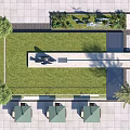 Modern Garden Landscape Design With Green Lawn Seating Area Umbrellas Trees and Stone Pathway