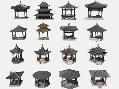 Chinese Traditional Pavilions With Diverse Roof Designs And Architectural Styles 3d model