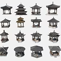 Chinese Traditional Pavilions With Diverse Roof Designs And Architectural Styles