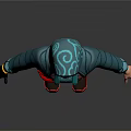 Hooded Teal Character And Creature Design With Crop Top Jacket Pants And Red Shoes
