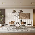 Modern Elegant Restaurant Interior With Dining Table Chairs Pendant Lights And Decorative Painting
