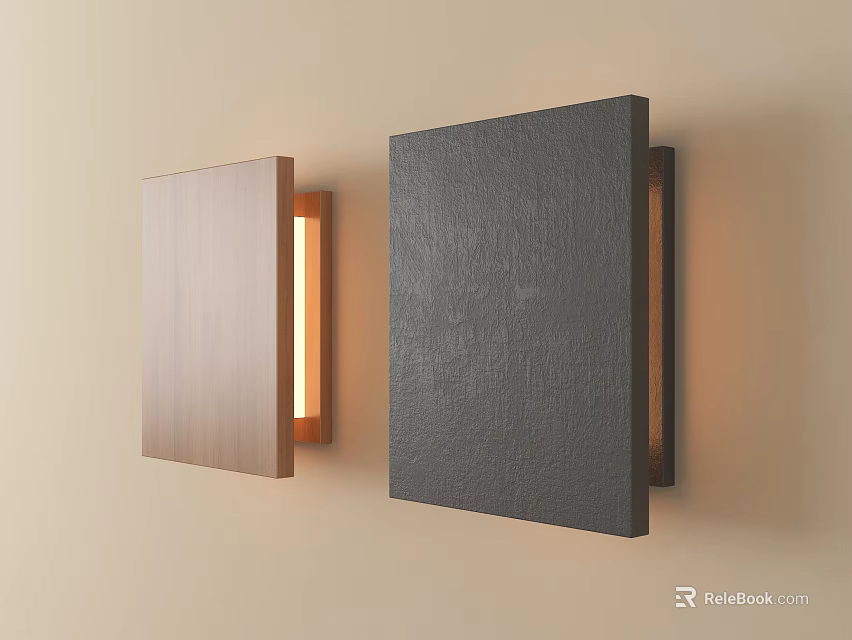 Modern Wall Lamps with Wooden and Black Design Mounted on Wall with Warm Light 3d model 