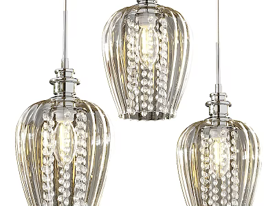 Three Elegant Modern Transparent Glass Pendant Lights With Crystal Beads For Home Interior Design 3d model
